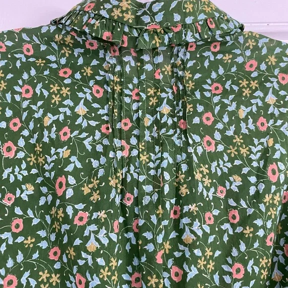 Trovata Gemma Green Floral Ruffle Collar Pleated Smock Sleeve Cotton Blouse - Picture 6 of 6